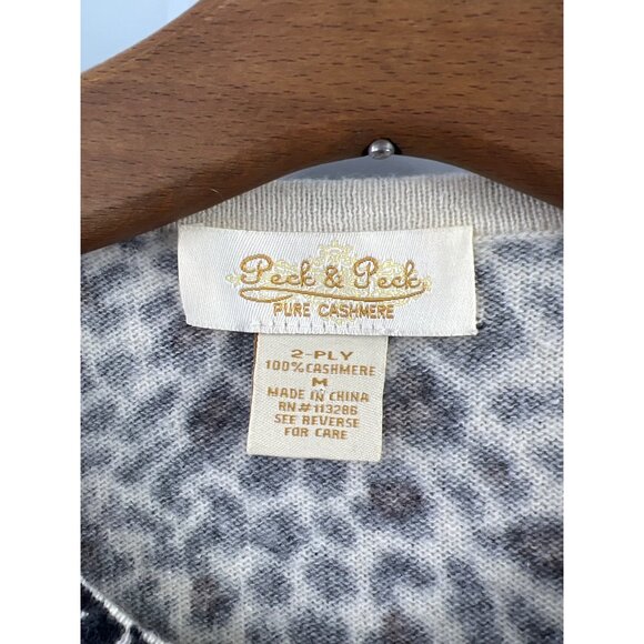 Peck & Peck Cashmere Leopard Cardigan Medium Black White Animal Print Button Up - Picture 4 of 9